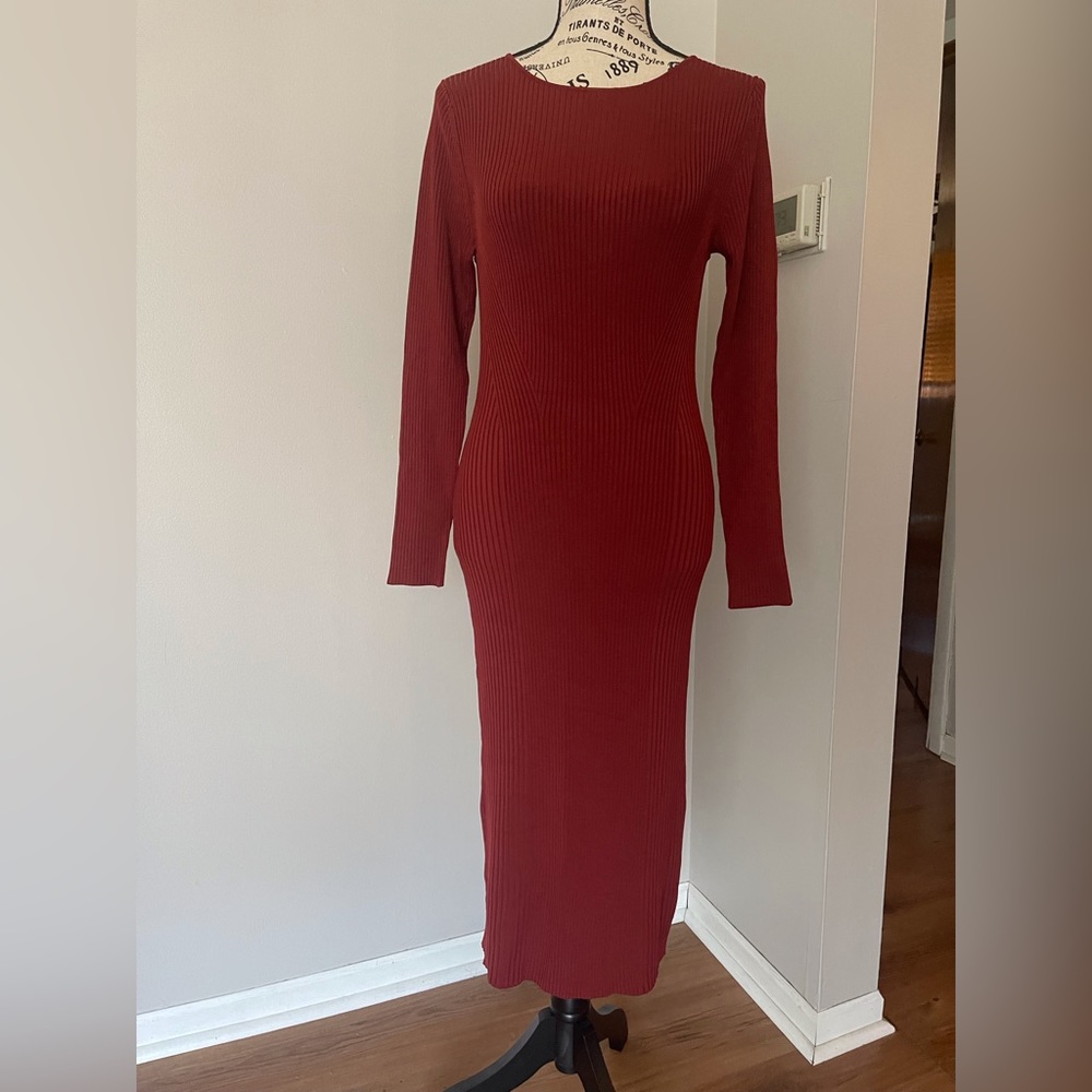 Ines Scoop-Back Sweater Dress, Cabin Red Color